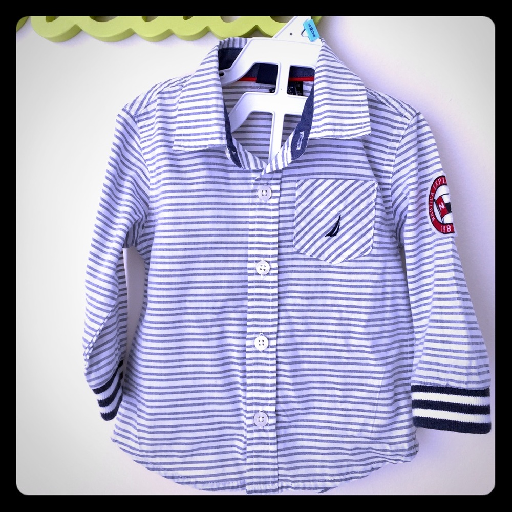 Stripped long-sleeve shirt with badge on sleeve